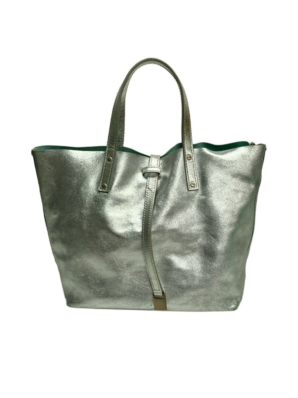 Tiffany & Co Tote Bag Silver Blue Reversible Leather